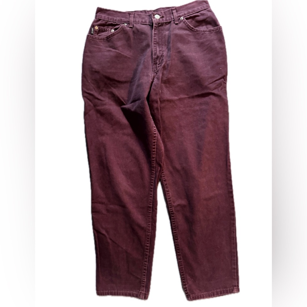 High Waisted Burgundy Straight Leg Jeans - Picture 2 of 4